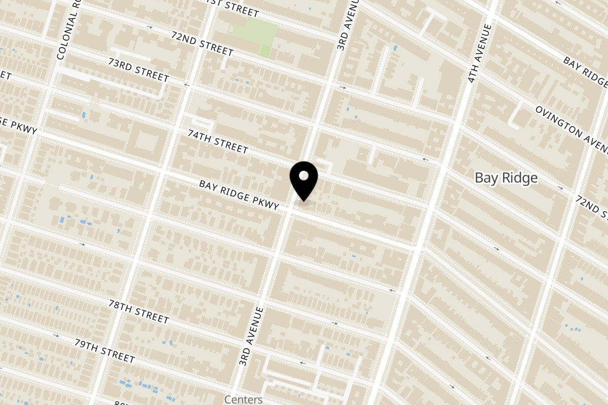 Map showing the location of Nature's Grill Cafe Brooklyn on 7417 3rd Avenue in Brooklyn